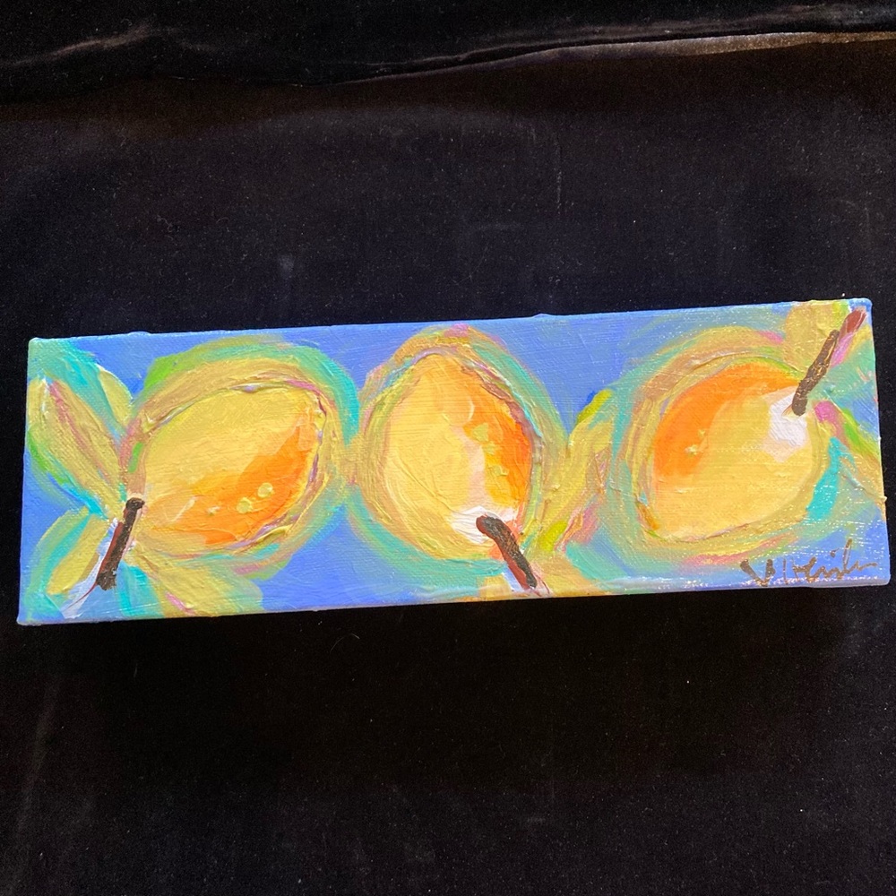 Summer lemons On Blue Original Acrylic Painting 12”x4”x1.5”on rectangular
